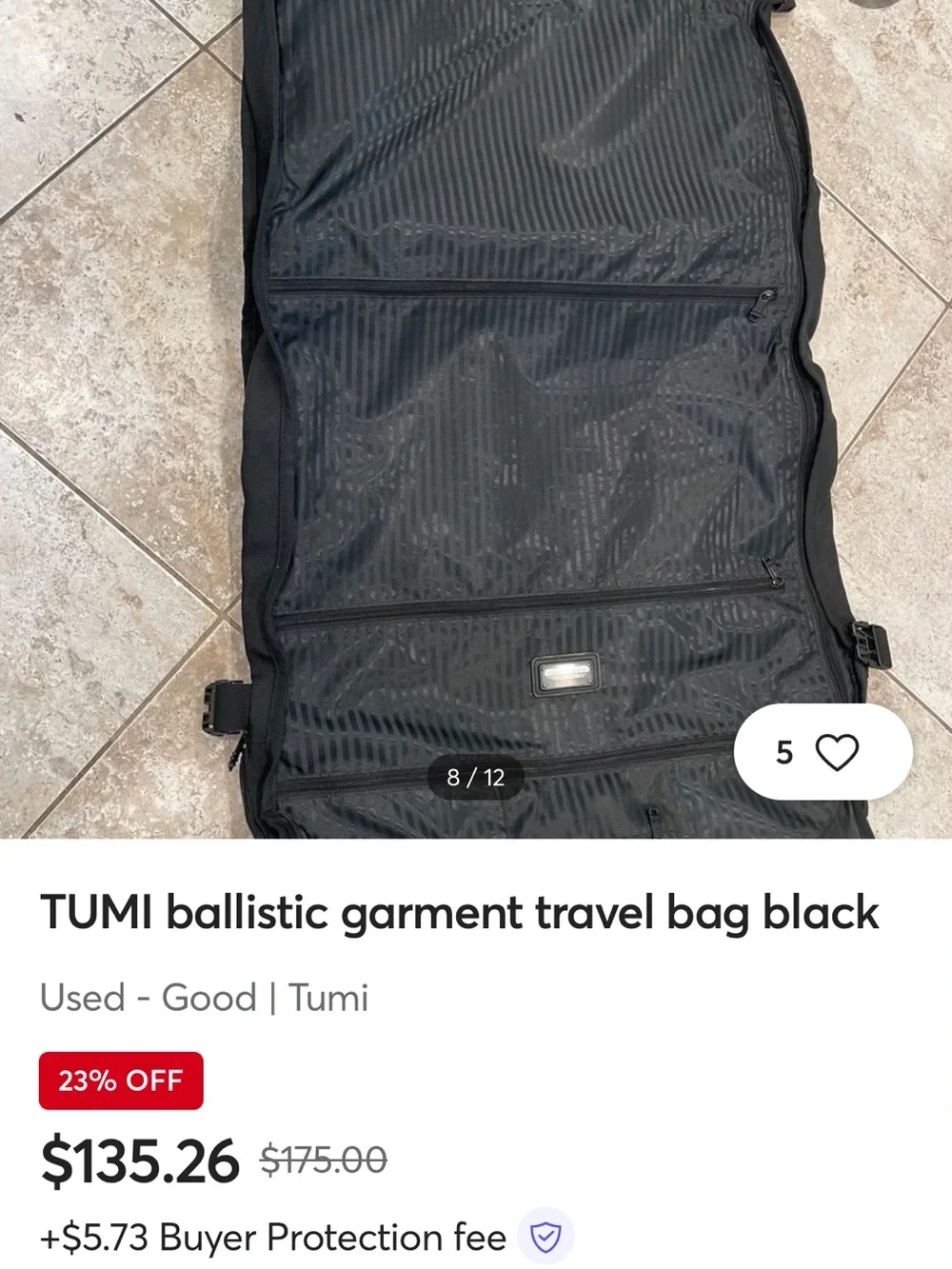 Tumi ballistic Black Garment Bag with Front Pockets